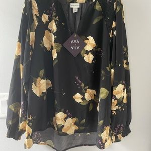 SOLD! 🌺 NWT- Ava & Viv Plus Size Black Floral Blouse Top Long Sleeve Shirt